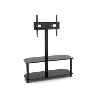 Skill Tech SH 124FS Fit Screen Size of 32″ to 65″ With Weight Upto 40Kg 2-Tier Corner-Notched Glass Media Console With TV Mount Bracket (Medium)