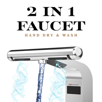 DMInteract DM-2IN1-WHD 2 In 1 Faucet 1150W Rated Power With Automatic Sensor 110m/s High Speed Hand Dry & Wash With HEPA Filter For Office, Hotel, Commercial, Household (Silver)