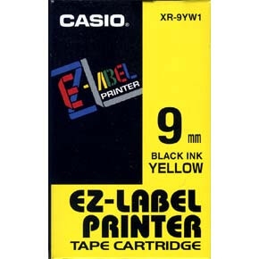 Casio XR9YW1 Label Printer Tape 9mm-Black On Yellow Label