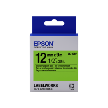 Epson Label Cartridge Fluorescent LK-4GBF Black/Green 12mm (9m)