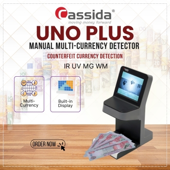 Cassida UNO Plus Compact Manual Multi-Currency IR UV MG WM Detector - Counterfeit Money Counting Machine