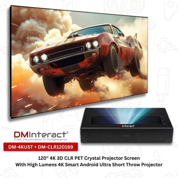 DMInteract 120 Inch 16:9 4K CLR PET Crystal Projector Screen With High Lumens 4K Smart Android Ultra Short Throw Projector