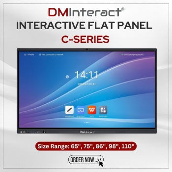 DMInteract C Series 98" 4K Interactive Flat Panel Display With Built-In 48MP Camera, 8 Array Microphone, NFC & Fingerprint Security, 10W Dual Speakers, 8GB RAM 128GB ROM, Android 14 And Windows 11 OPS Module (Optional)
