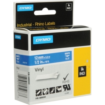 Dymo Rhino 1/2" Blue Vinyl Labels (White Print)