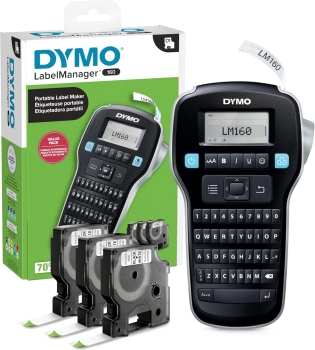 DYMO DY2147606 LM160 Hand-Held Label Maker With 3 D1 LABEL TAPES And Qwerty English Keypad