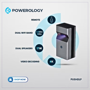 Powerology PUSHDLP 350 ANSI Lumens 4K Ultra Short Throw DLP Portable Projector