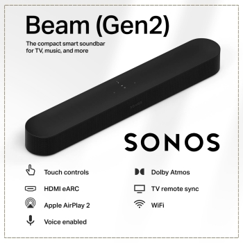 Sonos Beam G2 HiFi Dolby Atmos 3D Sound Wi‑Fi & Voice Control Enabled Smart Soundbar