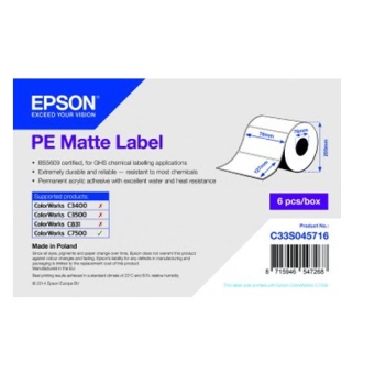 Epson PE Matte Label - Die-cut Roll: 76mm x 127mm, 960 labels