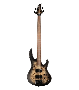 ESP LTD D Series 4-String Bass, Burled Poplar Top, Black Natural Burst Satin Finish